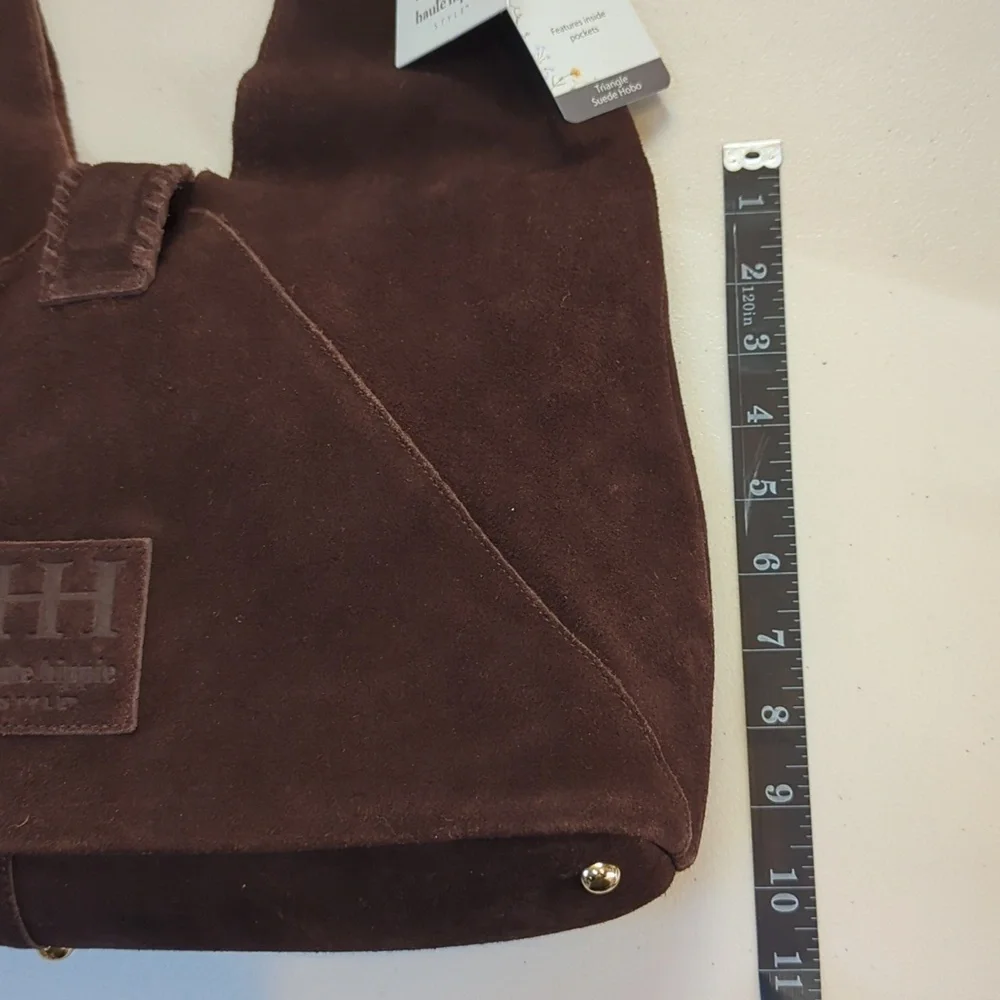 Deep Brown Suede Triangle Hobo Bag. NWT. Haute Hippie